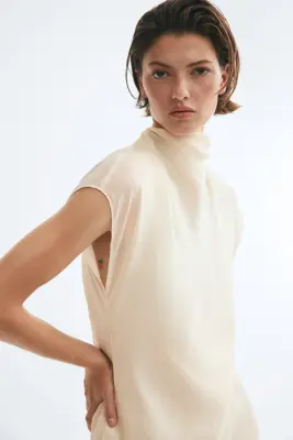 Crêpe open-back dress - Crème — photo 1