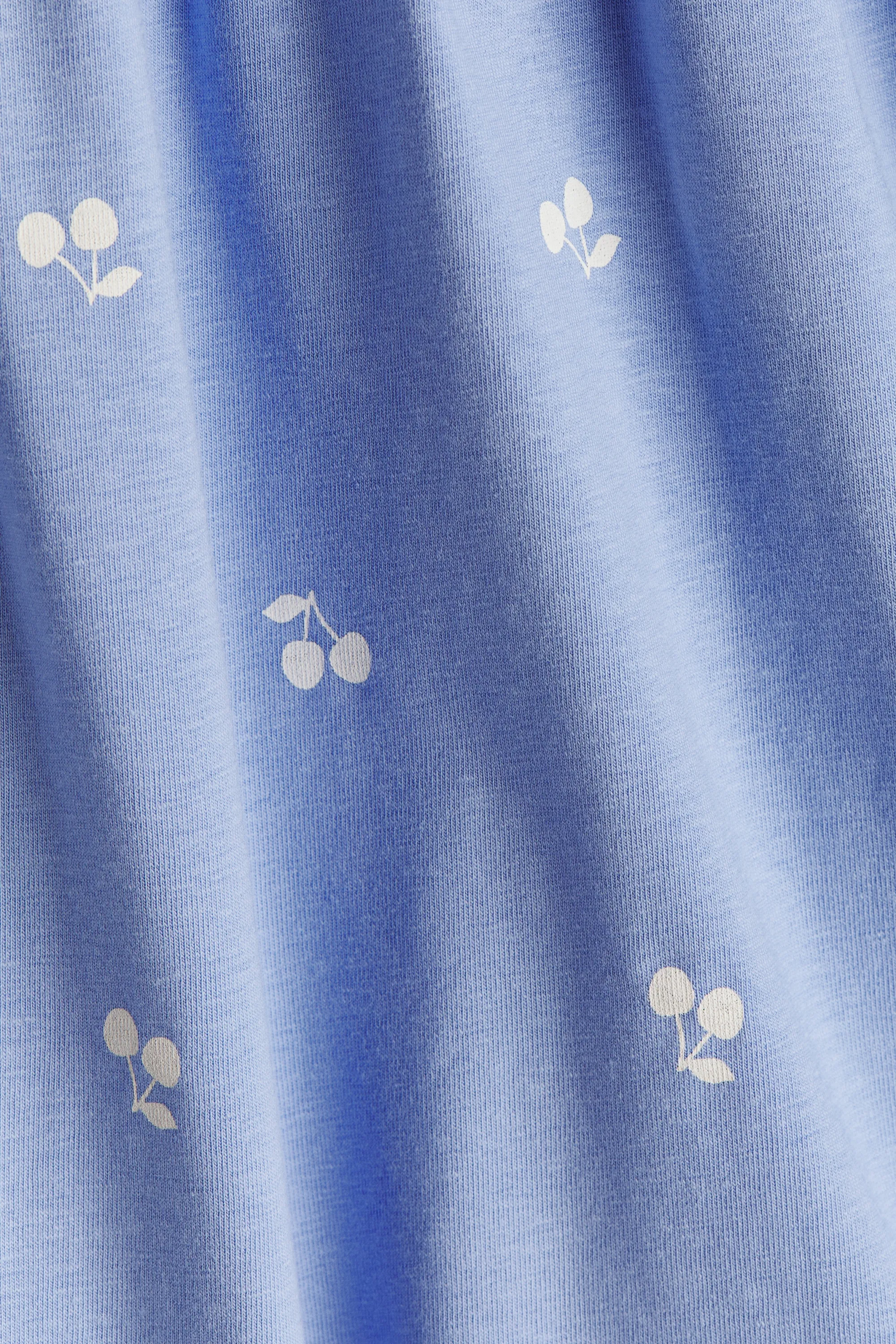Robe imprimée en coton - Bleu clair/cerises