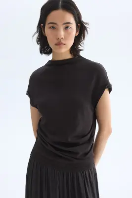 Top à effet drapé en maille fine - Marron foncé — photo 1