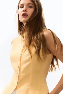 Gilet sans manches en lin mélangé - Jaune — photo 2
