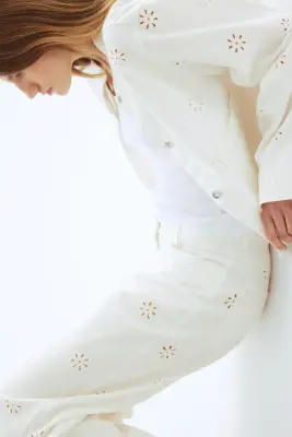 Veste en twill avec broderie anglaise - Blanc — photo 4