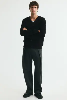 Gilet Regular Fit en maille de laine côtelée - Noir — photo 1