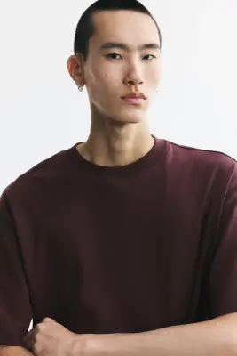T-shirt Relaxed Fit en interlock - Violet prune — photo 1