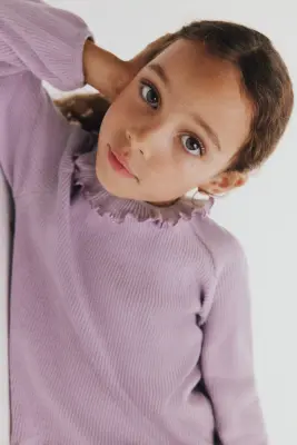 Top à volant ruché en coton - Violet clair — photo 1