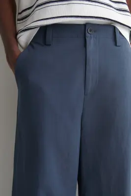 PANTALON DROIT DÉCONTRACTÉ À REVERS - BLEU MARINE — photo 2
