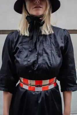 Ceinture OBI en soie rouge et or