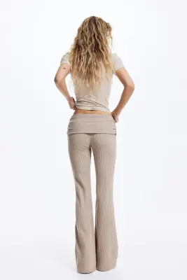 Legging en maille côtelée avec ceinture repliée - Beige — photo 1