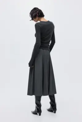 Jupe midi plissée - Gris chiné — photo 1
