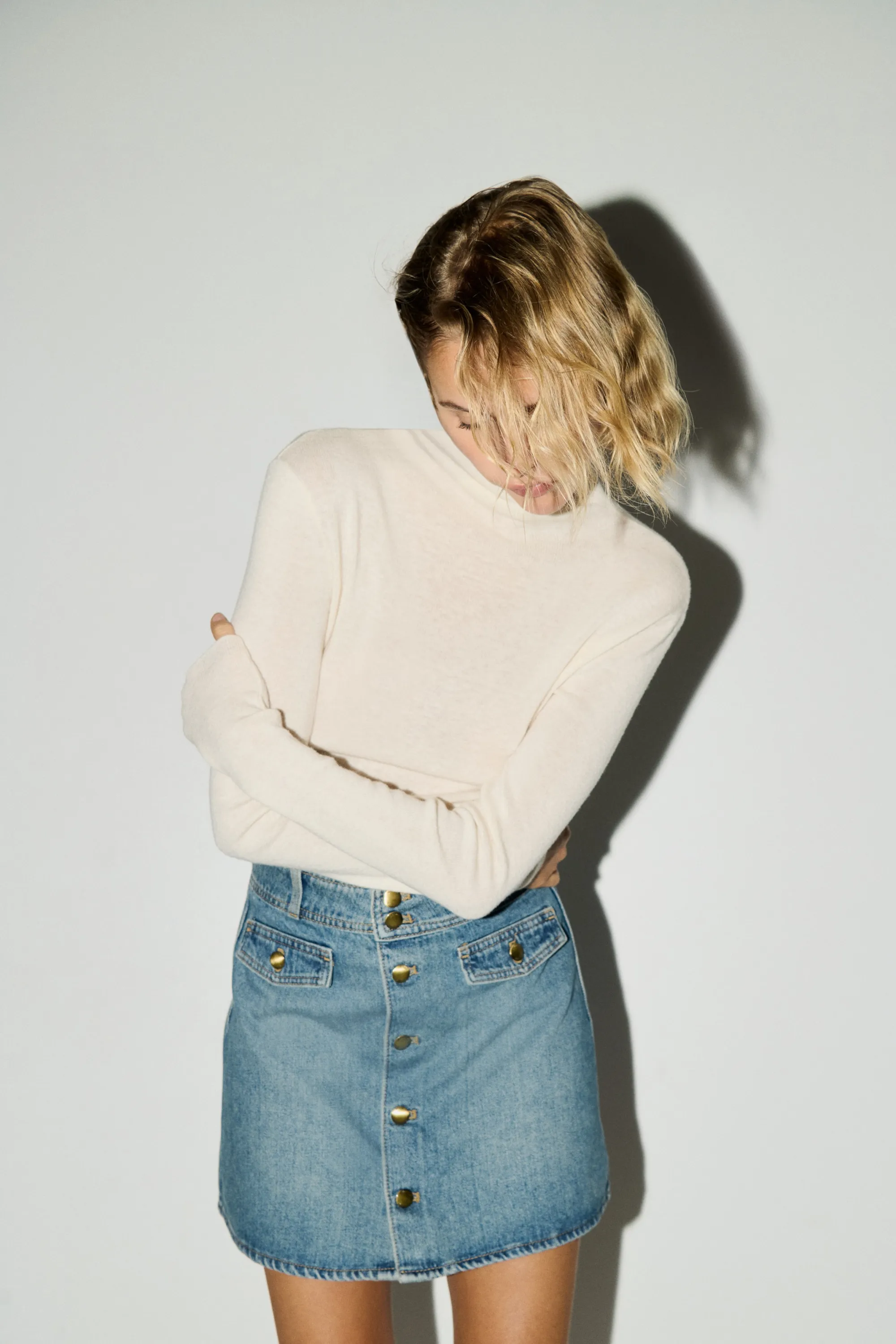 Minijupe trapèze en denim - Bleu denim
