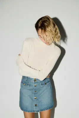 Minijupe trapèze en denim - Bleu denim — photo 1