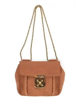 Sac à bandoulière ELSIE small en tissu marron cuivré, cuir noir et fermoir bijoux pierre Prix boutique 1400€ — photo 1