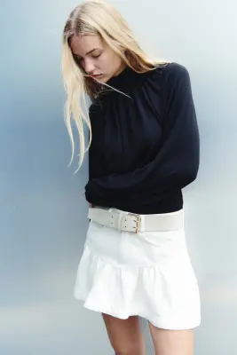 Blouse froncée en jersey - Noir — photo 3