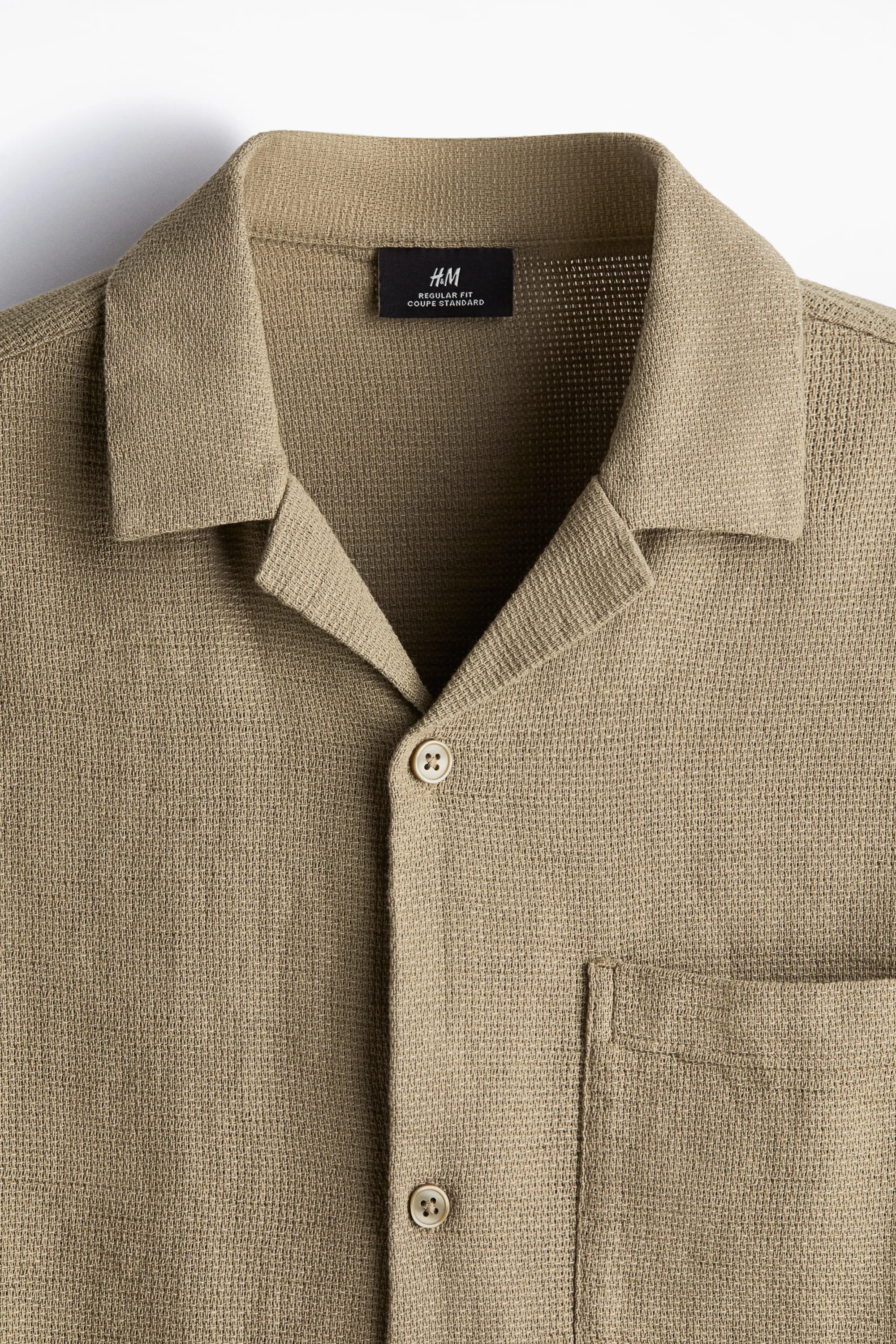 Chemise texturée Regular Fit avec col cubain - Vert