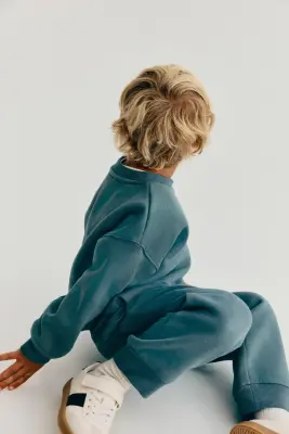Pantalon jogger à l'intérieur brossé - Turquoise foncé — photo 1