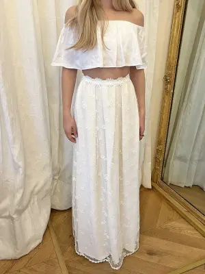Jupe de mariée longue en dentelle de calais brodée de marguerite Taille XXS — photo 2