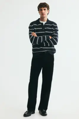 Polo Regular Fit en maille - Bleu marine/rayé — photo 1