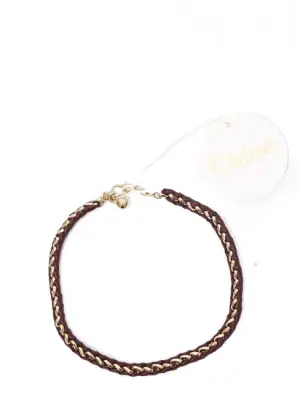 Collier chaîne argent tressée de cuir prune Prix boutique 500€ — photo 1