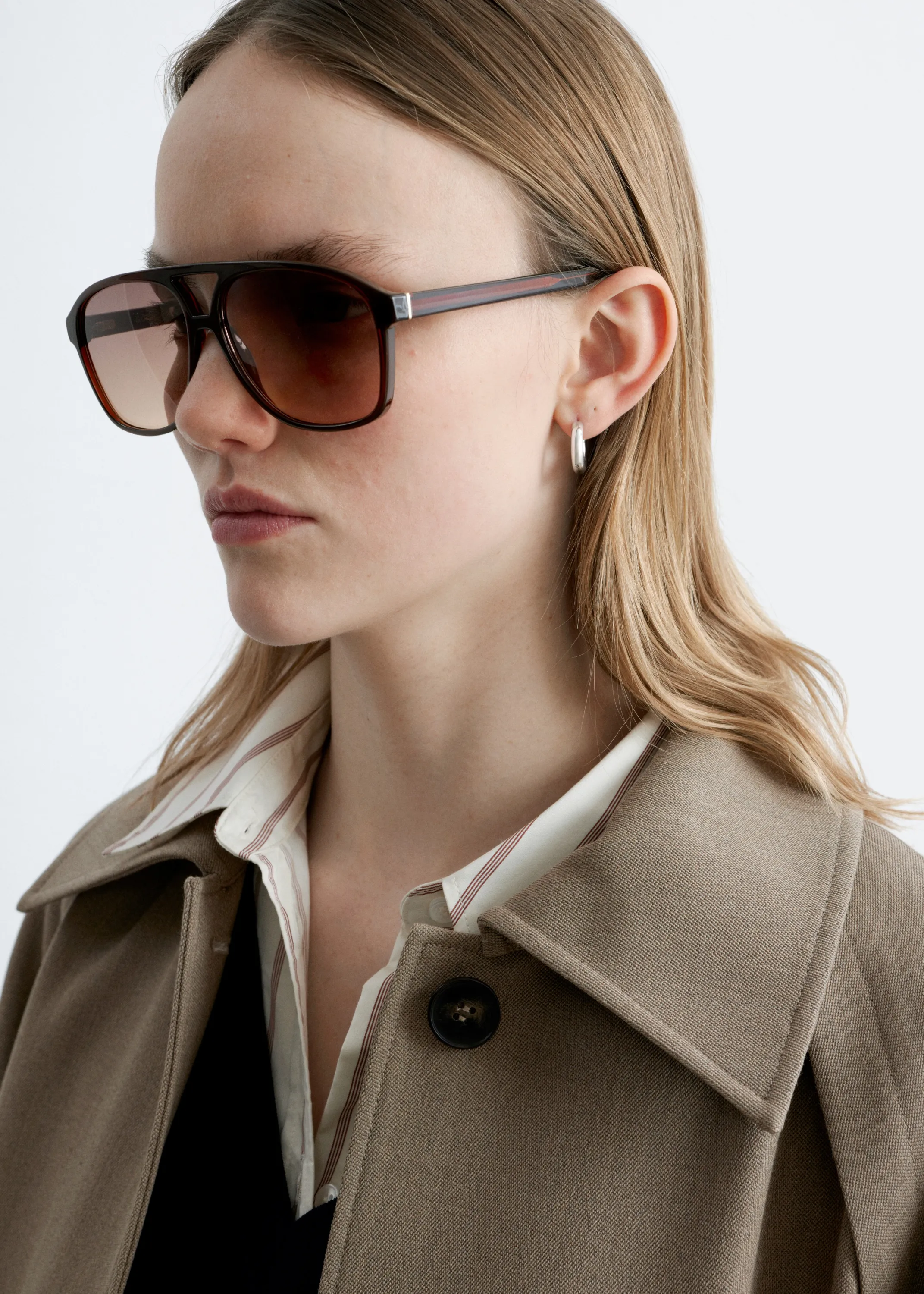 Lunettes de soleil oversize de style aviateur - Marron foncé