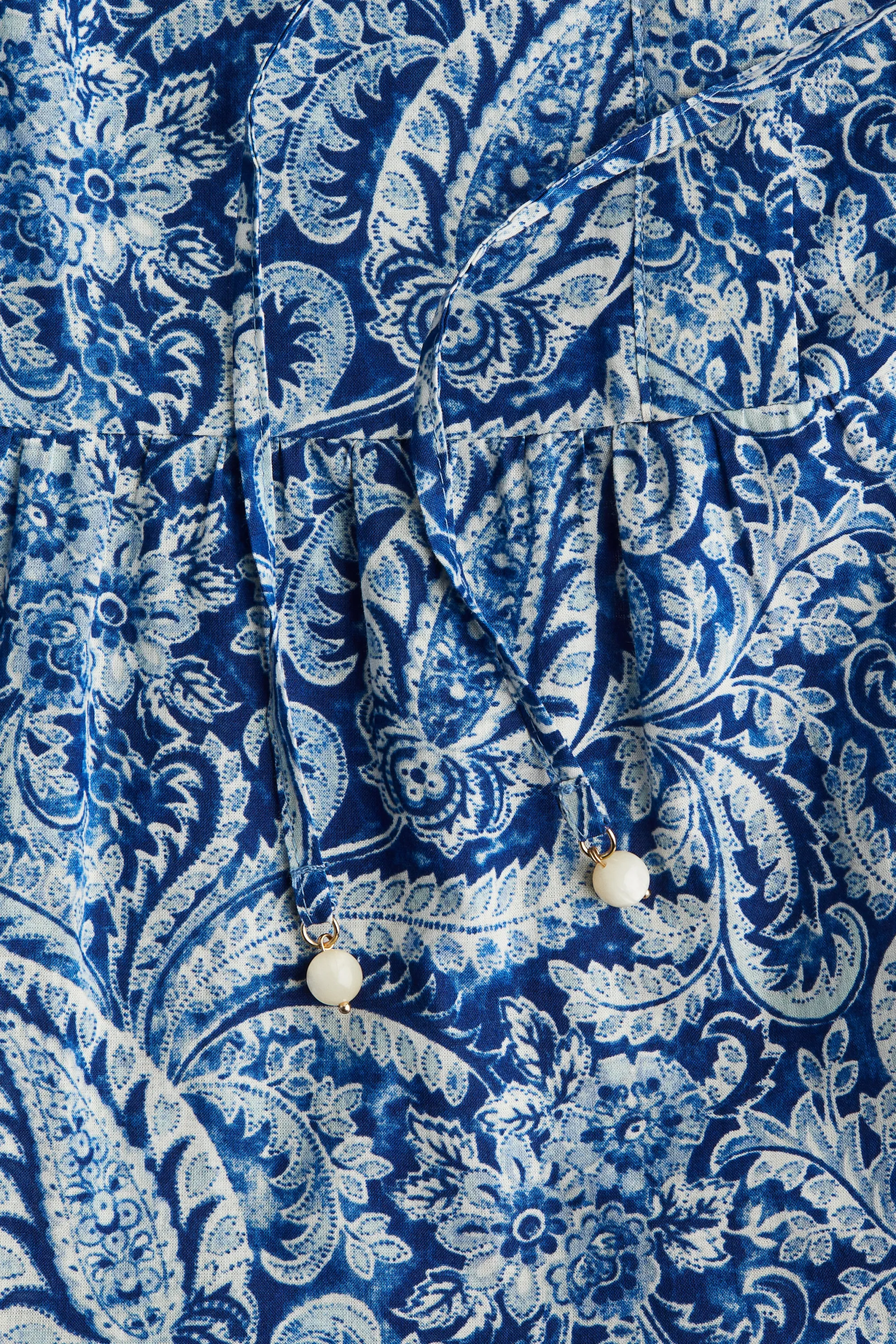 Robe longue en coton - Bleu/motif cachemire