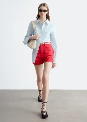 Short en jean taille haute - Rouge vif — photo 3