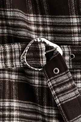 Manteau maxi avec ceinture - Marron foncé/carreaux — photo 5
