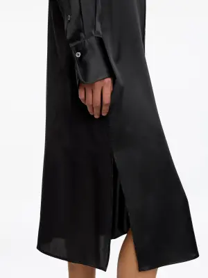 Robe en soie boutonnée sur le devant - Gris foncé — photo 2