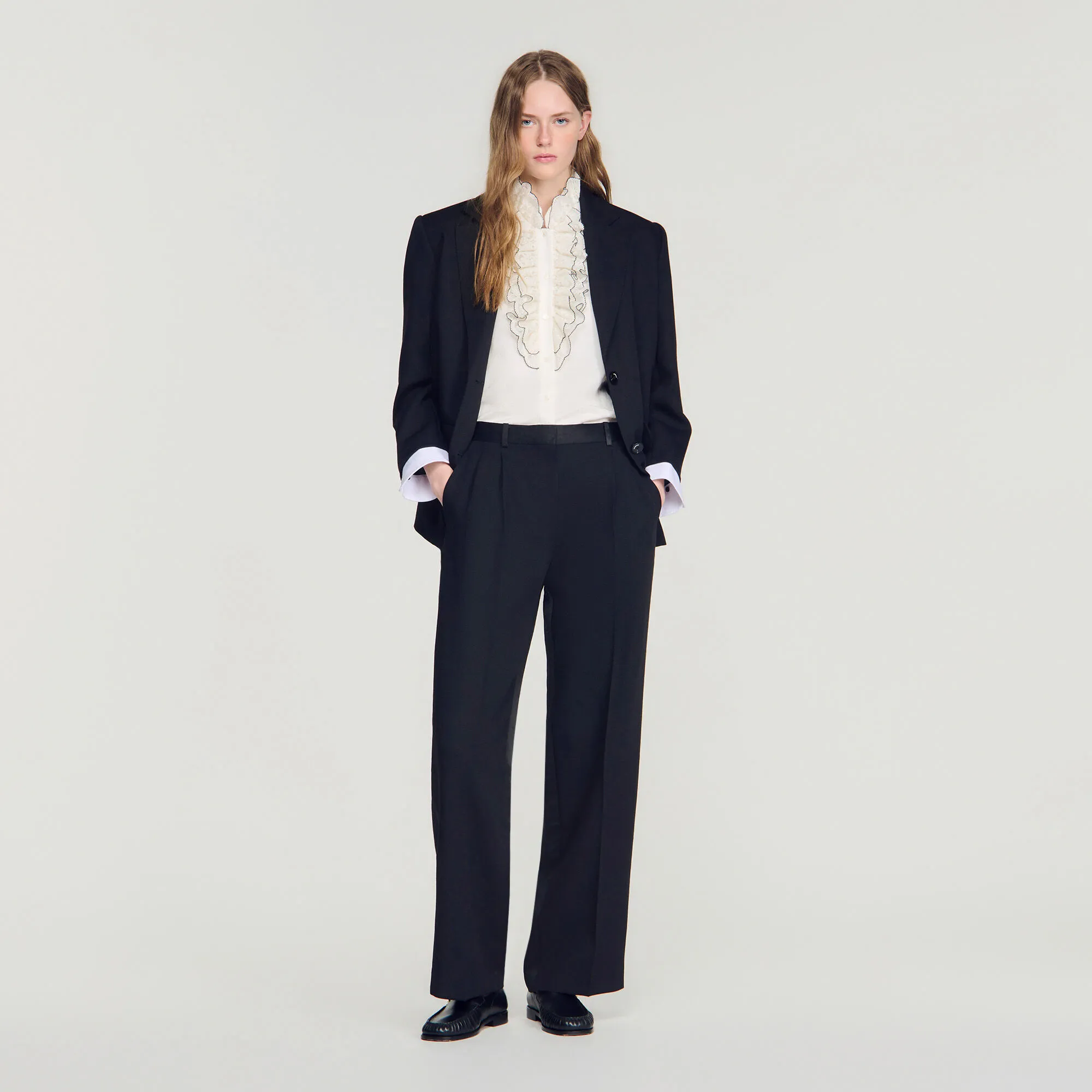 Pantalon bi-matières satiné