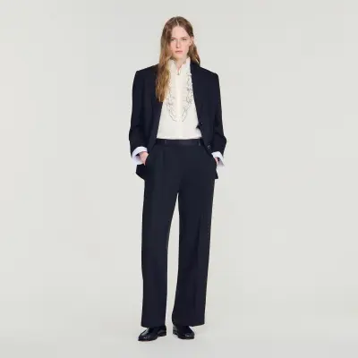 Pantalon bi-matières satiné