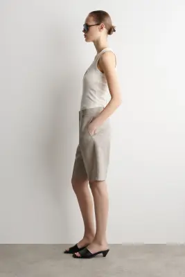 BERMUDA DE TAILLEUR EN LIN - BEIGE CHINÉ — photo 1