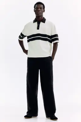 Polo Loose Fit en maille - Blanc/noir — photo 2