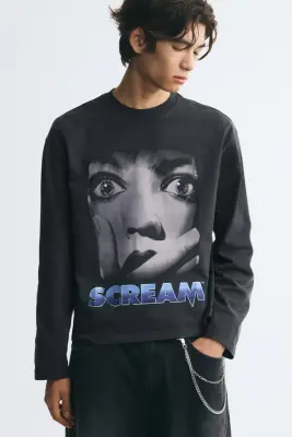 T-shirt imprimé Regular Fit Boxy en coton - Noir/Scream — photo 2