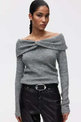 Pull épaules nues - Gris chiné — photo 2
