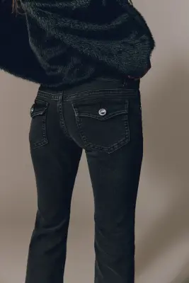Flared Low Jeans - Noir délavé — photo 1