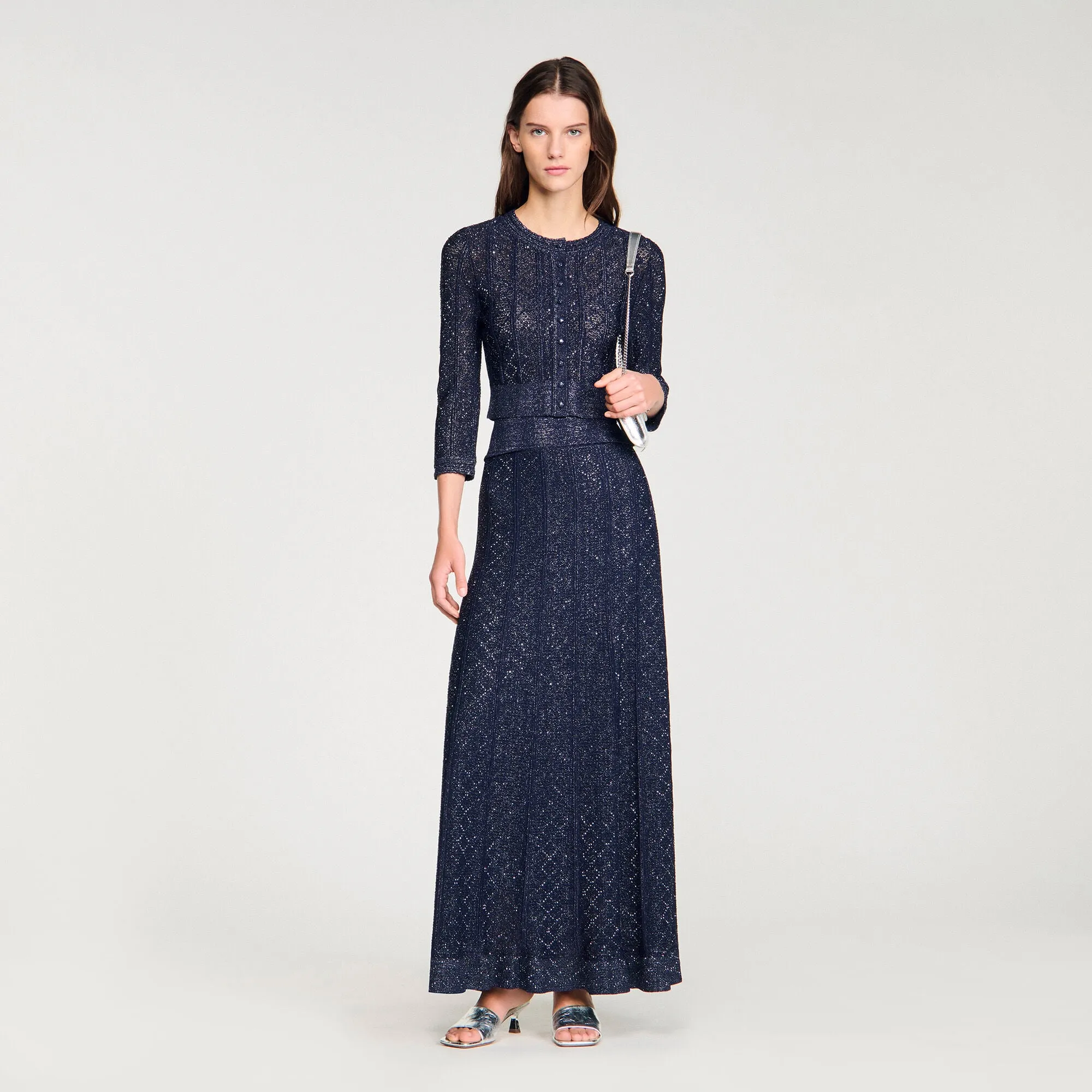 Cardigan court en maille strassée
