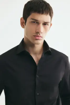 Chemise Slim Fit en coton - Noir — photo 1
