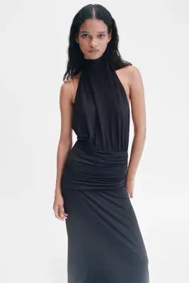 Robe dos nu à effet drapé - Noir — photo 1