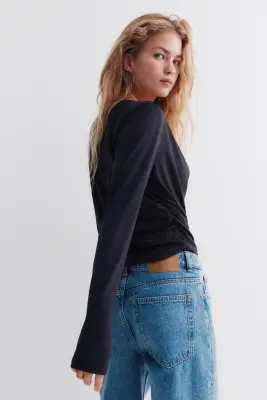 Top en jersey à effet drapé - Gris foncé — photo 3