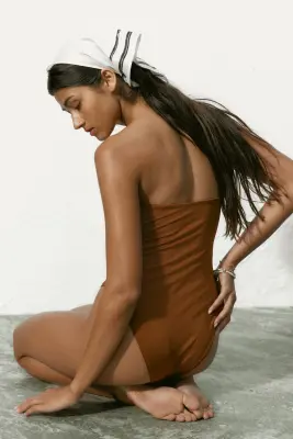 Maillot de bain bandeau paddé - Marron — photo 3