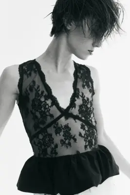 Top péplum bi-matière - Noir — photo 2