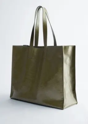 Tote bag en cuir - Vert kaki — photo 3