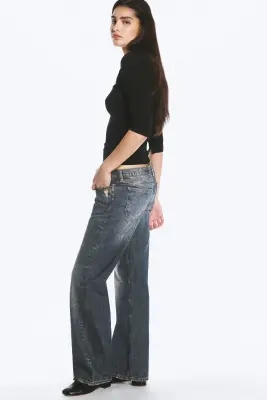 Jean bootcut ample taille basse Aura - Marina Blue - Bleu foncé — photo 3