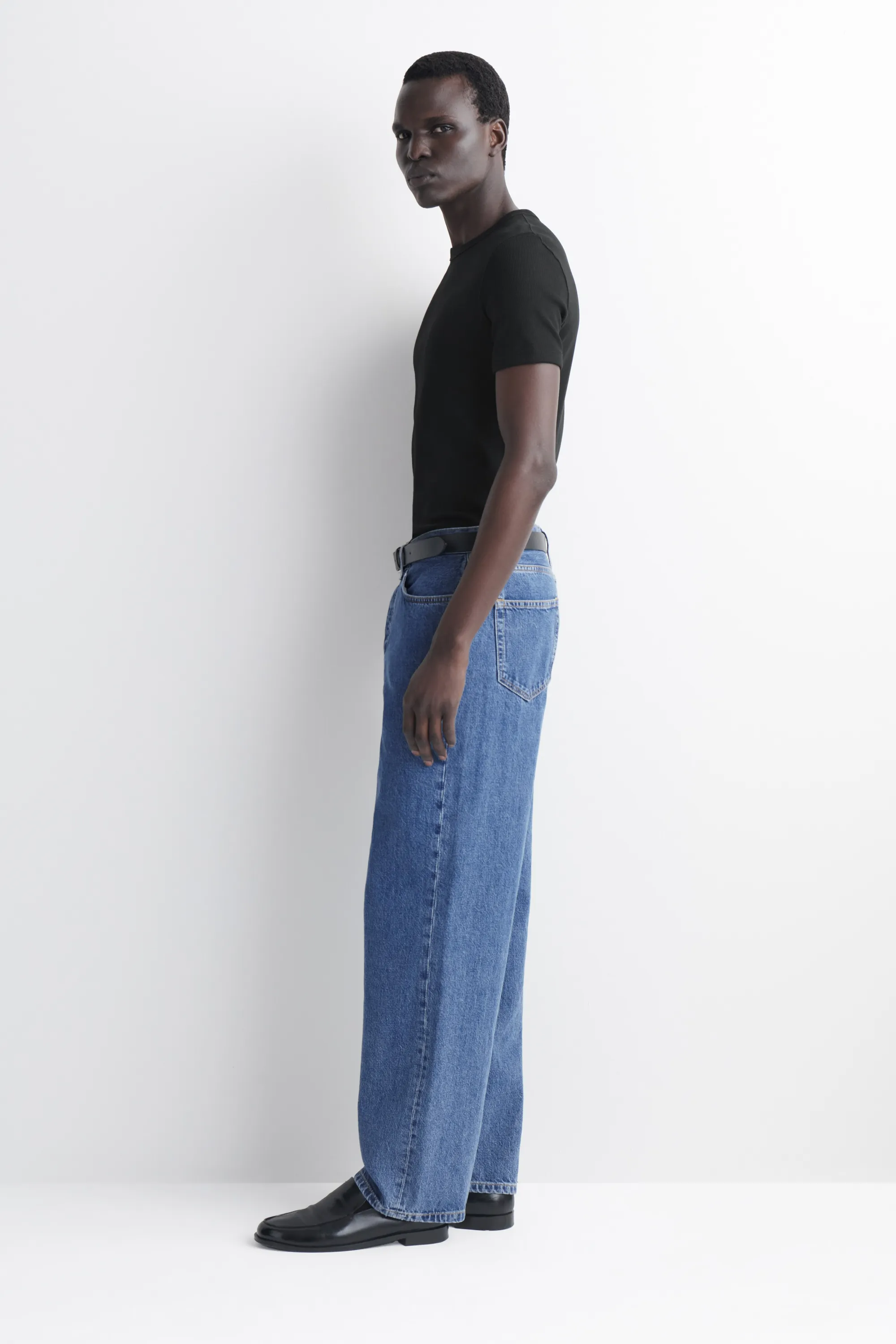 T-SHIRT SLIM EN COTON CÔTELÉ - NOIR