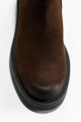 Bottines en cuir velours fendu - Marron foncé — photo 2