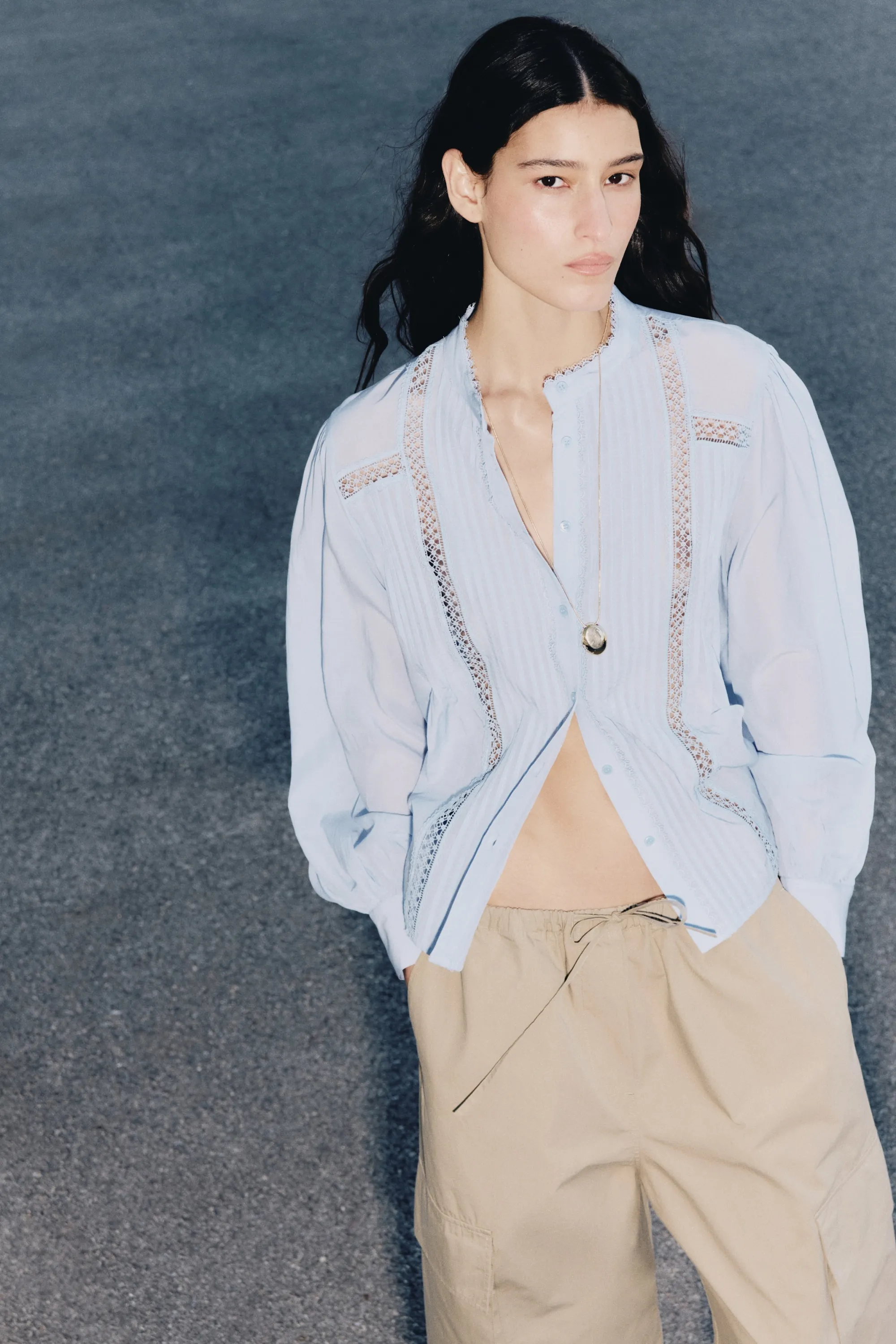 Blouse avec dentelle - Bleu clair