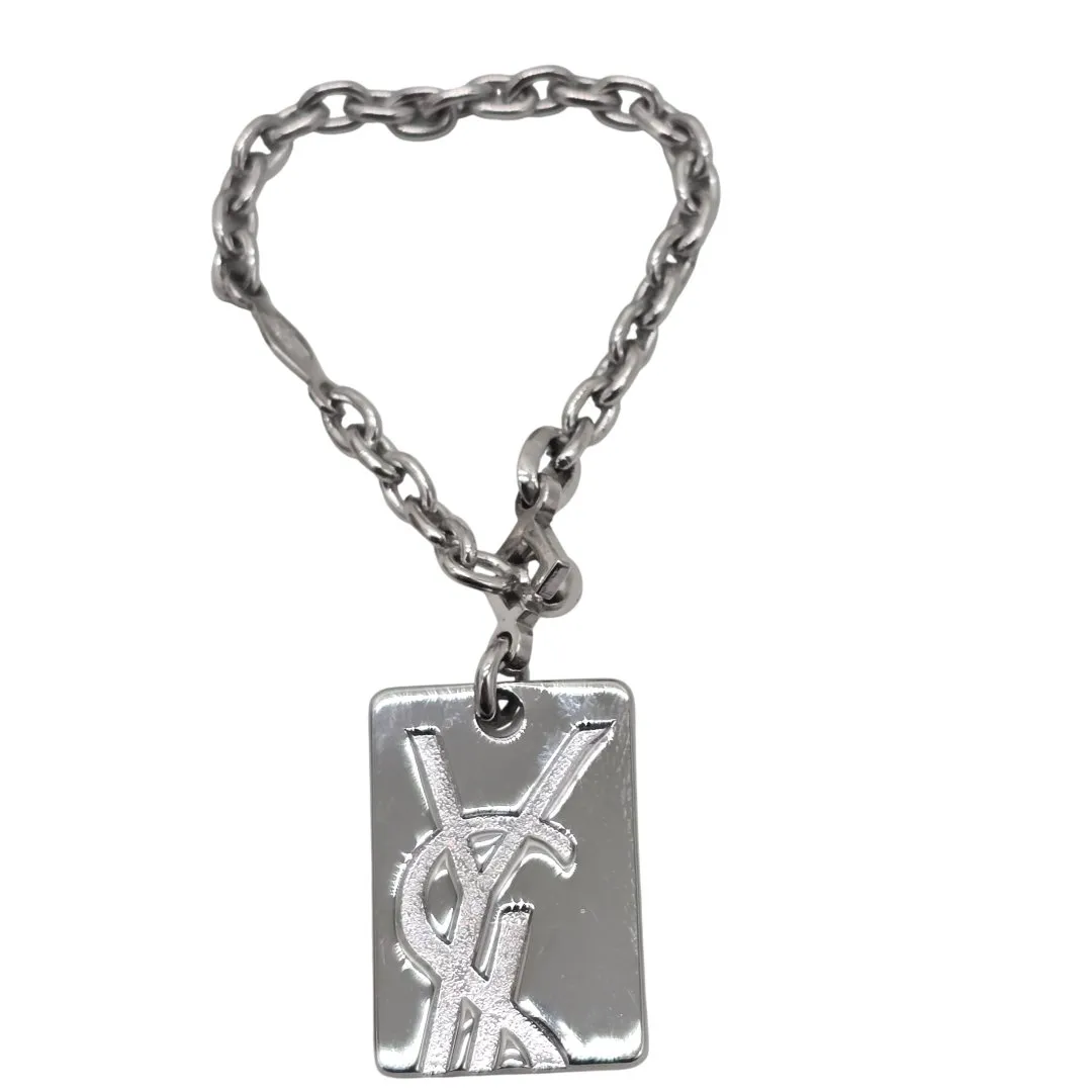 Porte cles plaque ysl + chaine argent 925eme