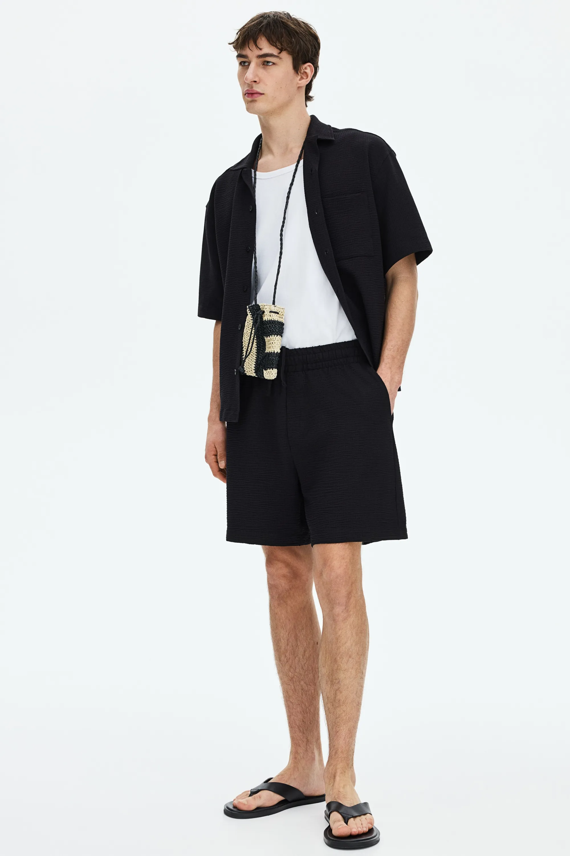 Short gaufré Relaxed Fit - Noir