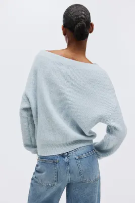 Pull oversize à encolure bateau - Bleu clair — photo 3