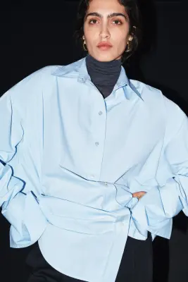 Chemise oversize en coton - Bleu clair — photo 2