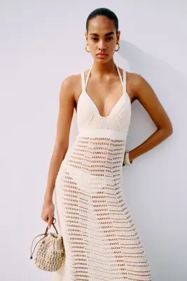 Robe maxi façon crochet - Crème — photo 4