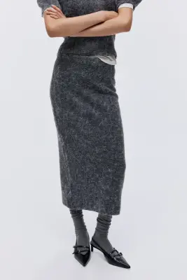 Jupe midi en maille - Gris foncé chiné — photo 1